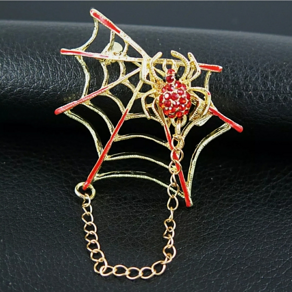 Gold Tone Crystal Spider Brooch